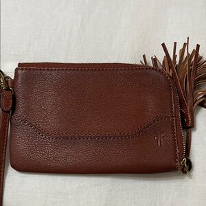 Frye Tan Leather Wristlet with Tassel